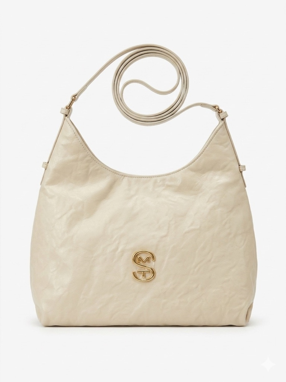 SMT Cream Leather Shoulder Bag with Gold Accent NWT